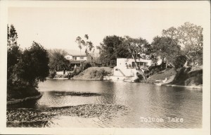 Toluca Lake, showing two lakeside homes. Not identified as any celebrities' homes.